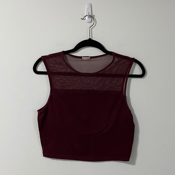 Garage Burgundy Cropped Tank Top with Mesh Detail - Picture 2 of 8